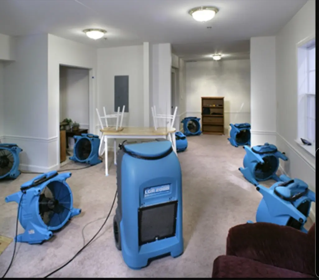 Air movers and dehumidifier setup for Water Damage Restoration in Cascade